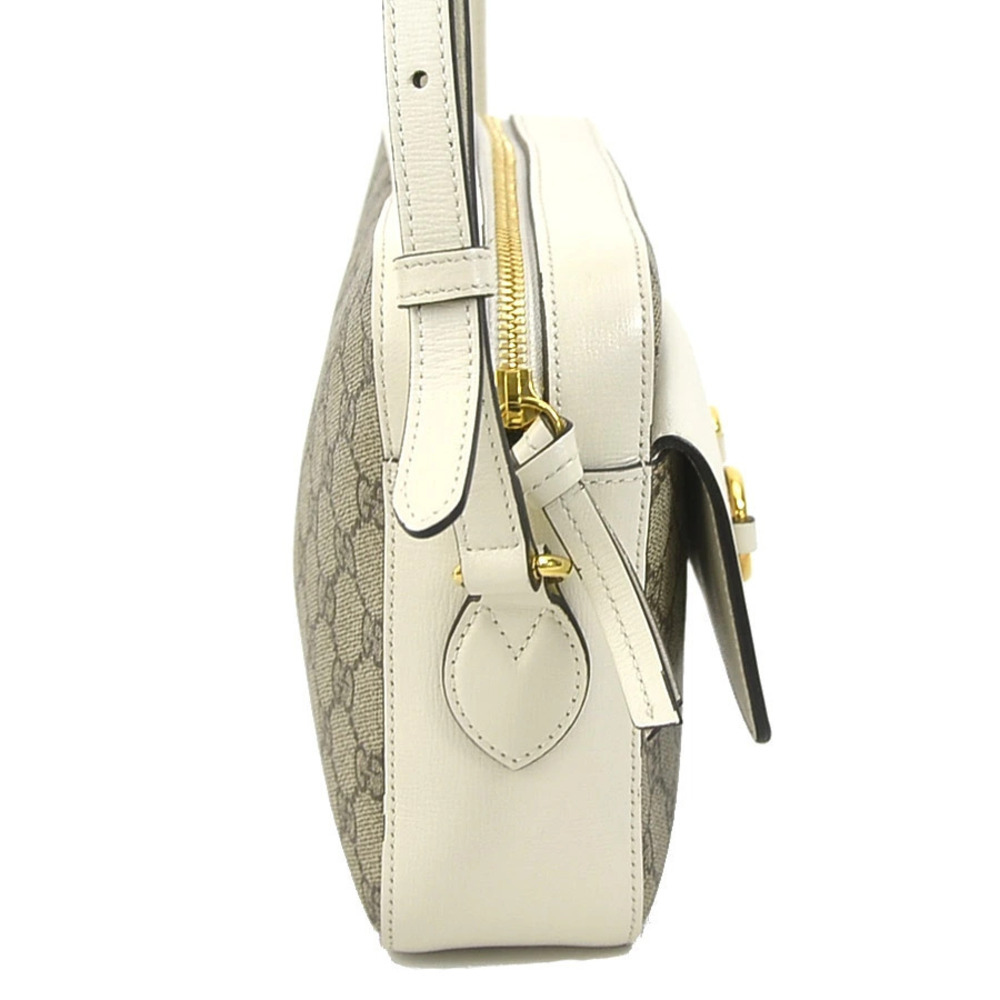 Gucci Crossbody Gold GG White Shoulder Bag Supreme Beige Leather White Tan